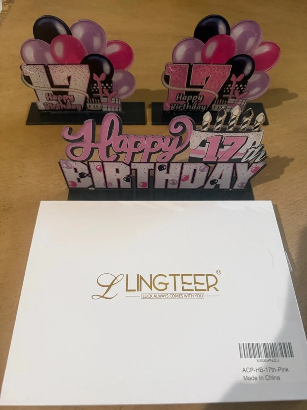 Happy 17th Birthday Pink Party Table Centerpiece